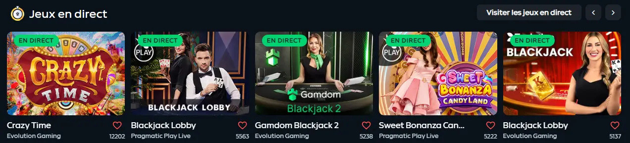 Catalogue de jeux du casino – slots, tables et casino en direct sur une seule page